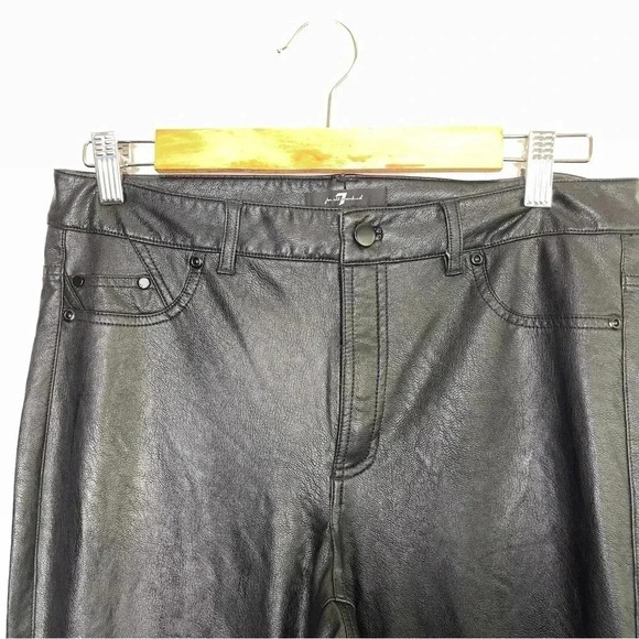 7 for All Mankind Black Vegan Faux Leather Skinny High Rise Leggings Size Large - Picture 5 of 11